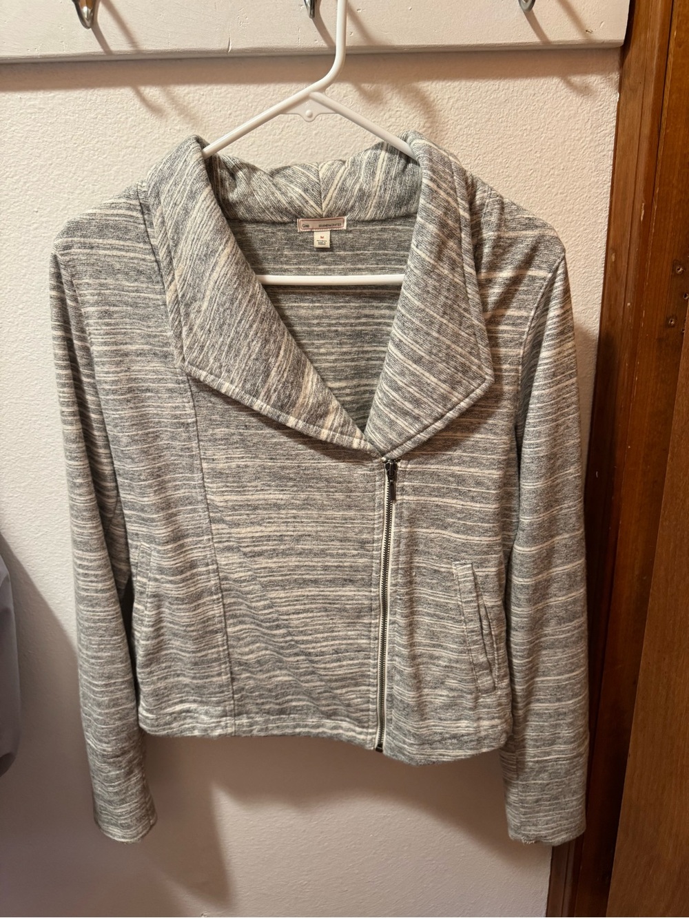 GAP Heather Gray Striped Knit Moto Jacket